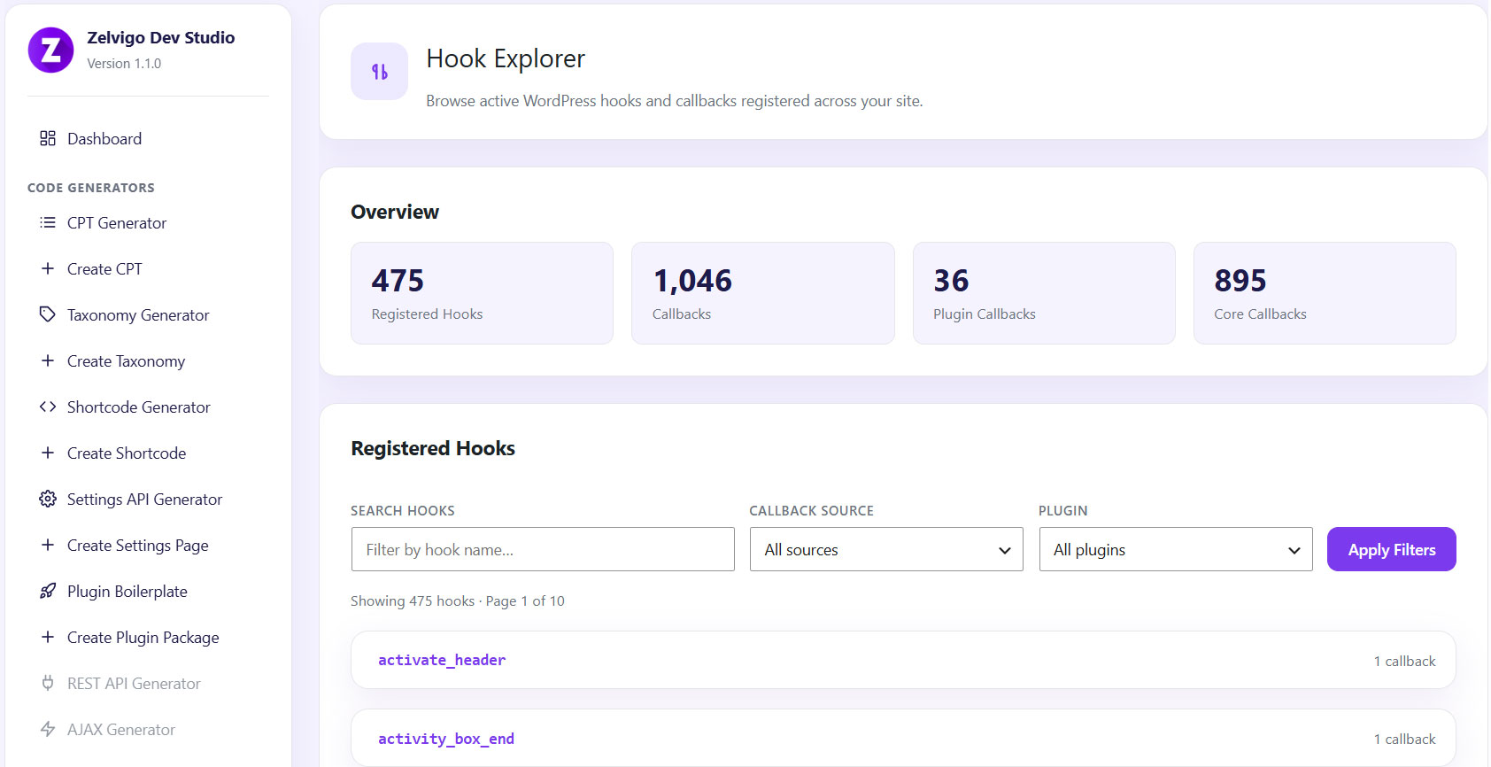 Hook Explorer — browse registered WordPress hooks and callbacks