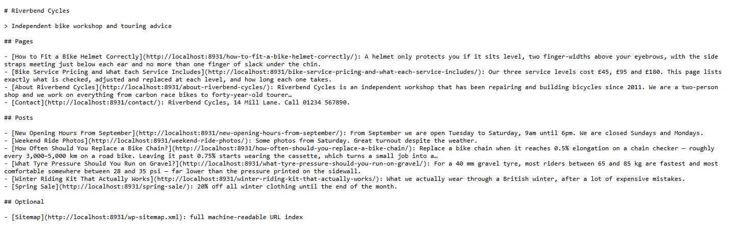 The generated llms.txt.