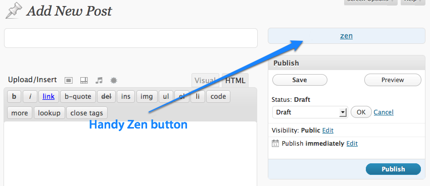 Zen gets rid of all the unnecessary modules on the Edit Post/Page screen and gives you the bare minimum needed to write.