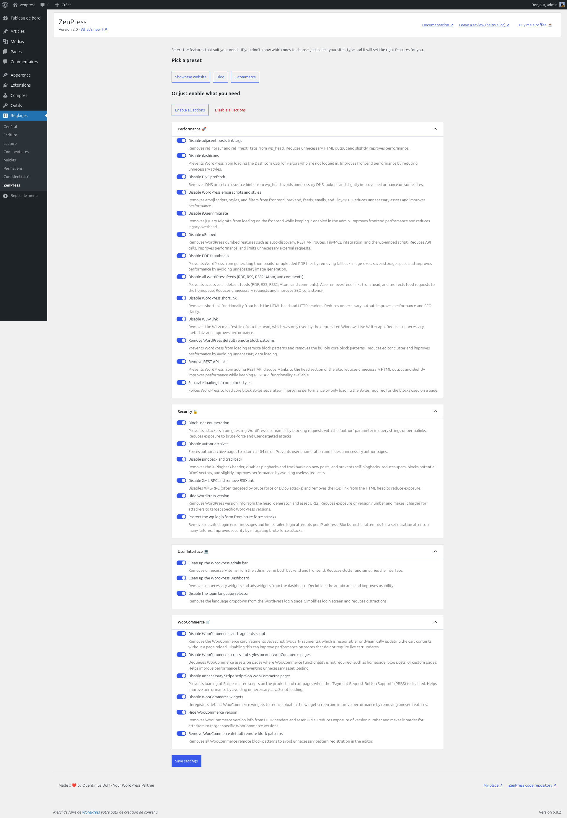 ZenPress admin interface.