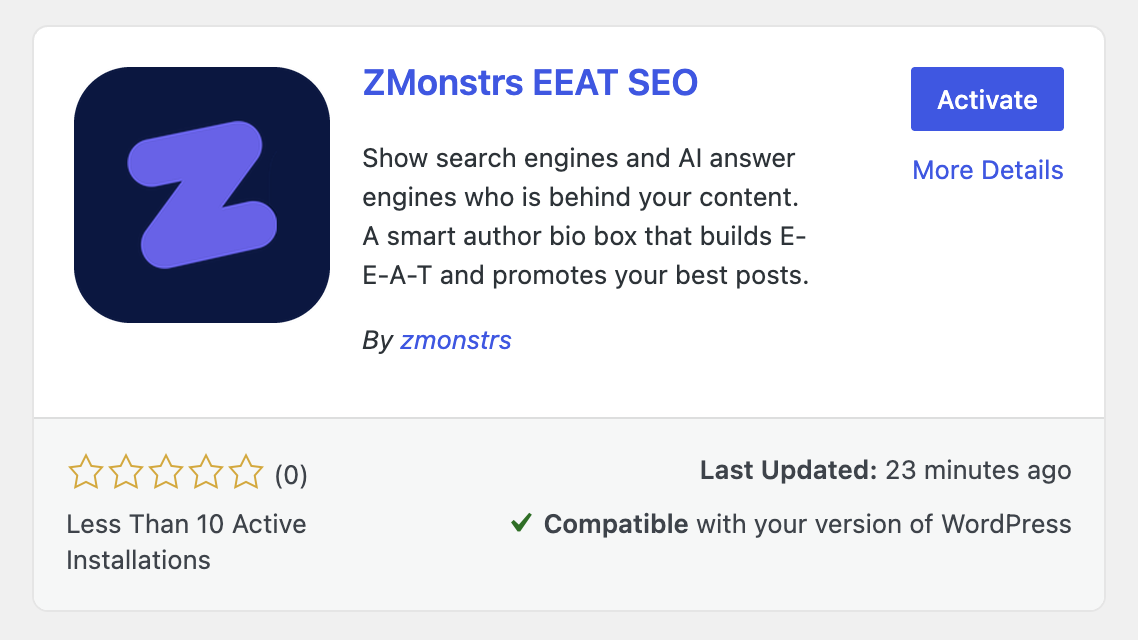 Activate with confidence. The plugin confirms compatibility with your WordPress version before you switch it on, so onboarding is safe and fast.