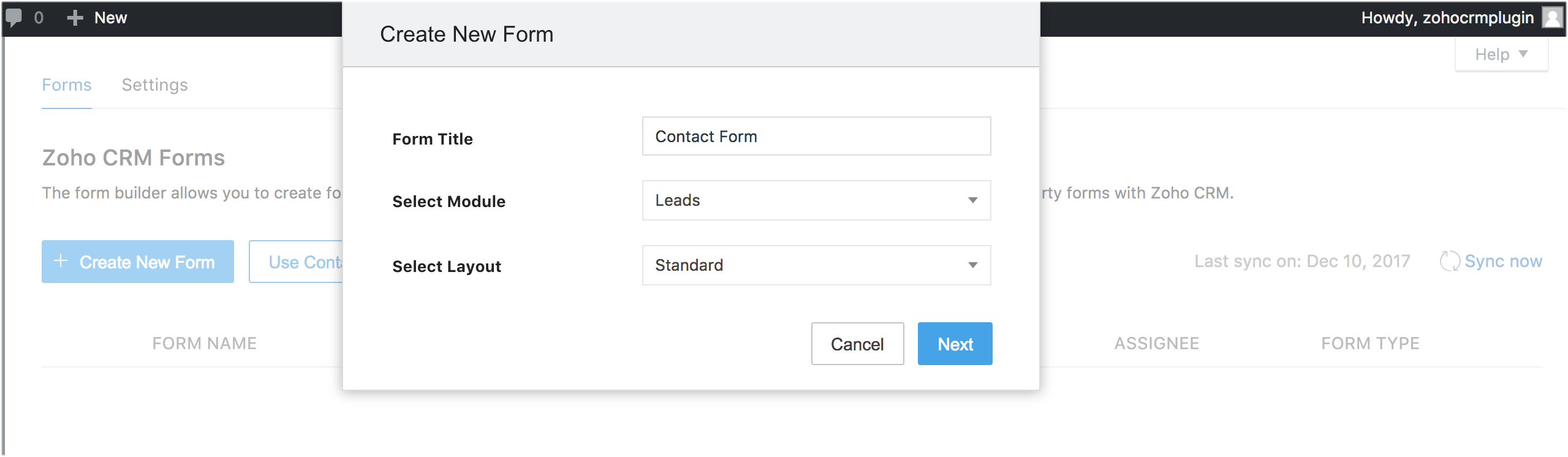 Creating a new form using Zoho CRM