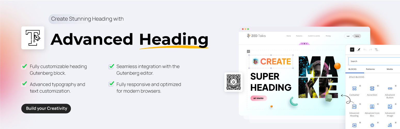 WordPress 外掛 Advanced Heading for Gutenberg Block Editor 的封面圖片。