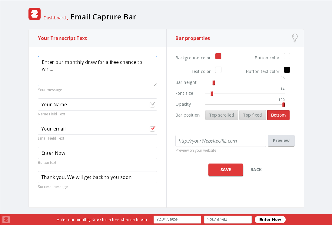 Email Capture Bar - to collect new subscribers