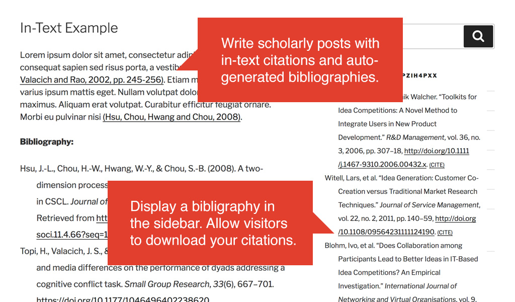 Display items from individual or group Zotero libraries on your WordPress website. Special characters are supported.