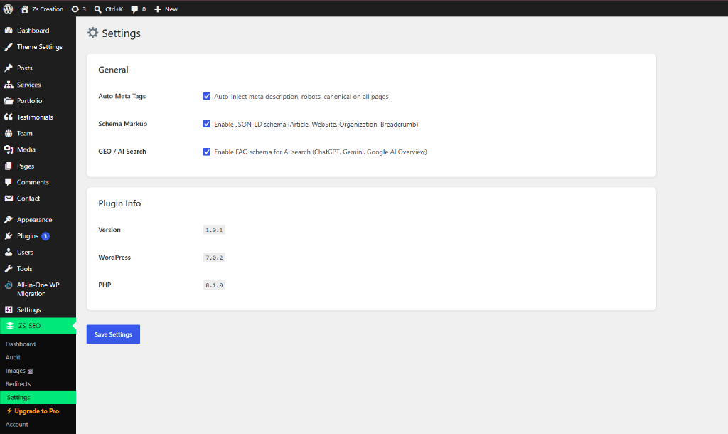 Plugin settings and diagnostics