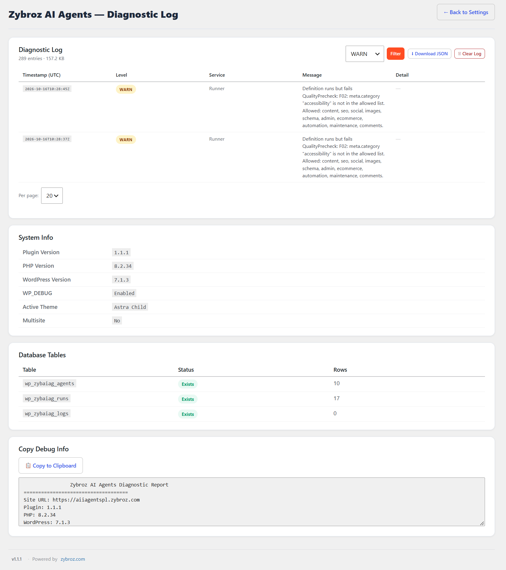 Diagnostic Log - one-click debug report for support requests.